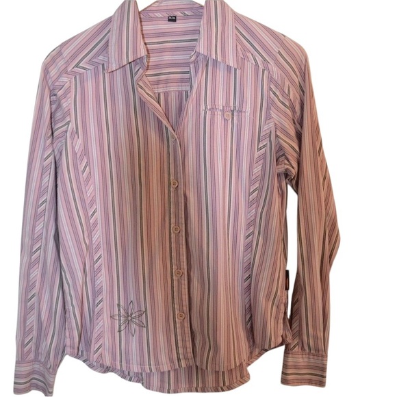 Chlorophylle Tops - 2/40$ CHLOROPHYLLE medium striped button up  blouse kaki pink long sleeves